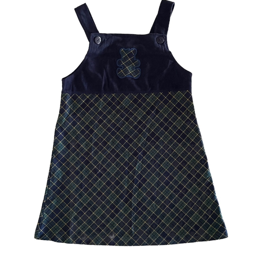 Vintage 90s 00s Plaid Blue Green Tartan Girls Jumper Overall Dress 6X Scottish